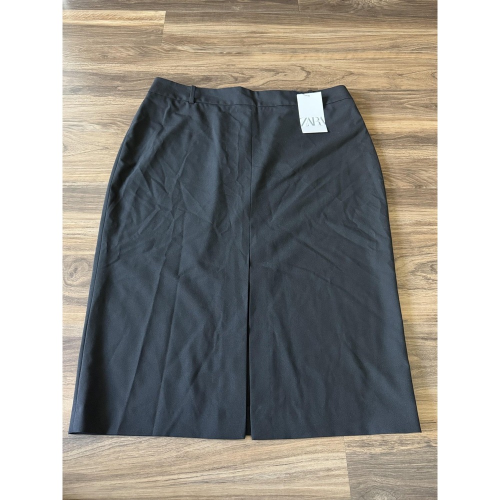 Zara Skirt Womens XXL Black Midi Pencil Front Slit Work Office Career NEW